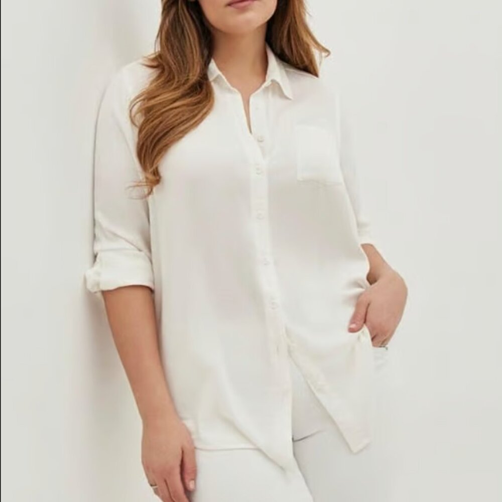 Torrid Esther White Georgette Button Down Long Sleeve‎ Blouse Shirt 3X